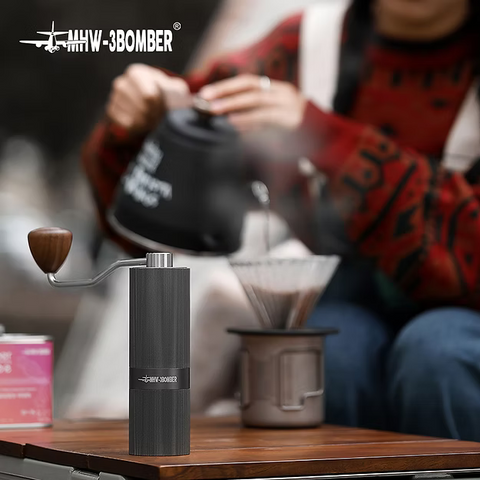Racing M1-Manual Coffee Grinder 38mm Titanium plated burr-grey-walnut handle
